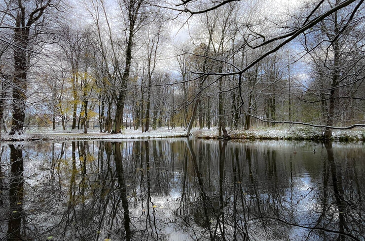 Zima 2023. Pierwszy śnieg w Rzeszowie [Park im. Szafera]